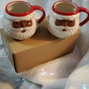 NWT Wondershop Santa Stoneware Mugs with Red Handle - African American